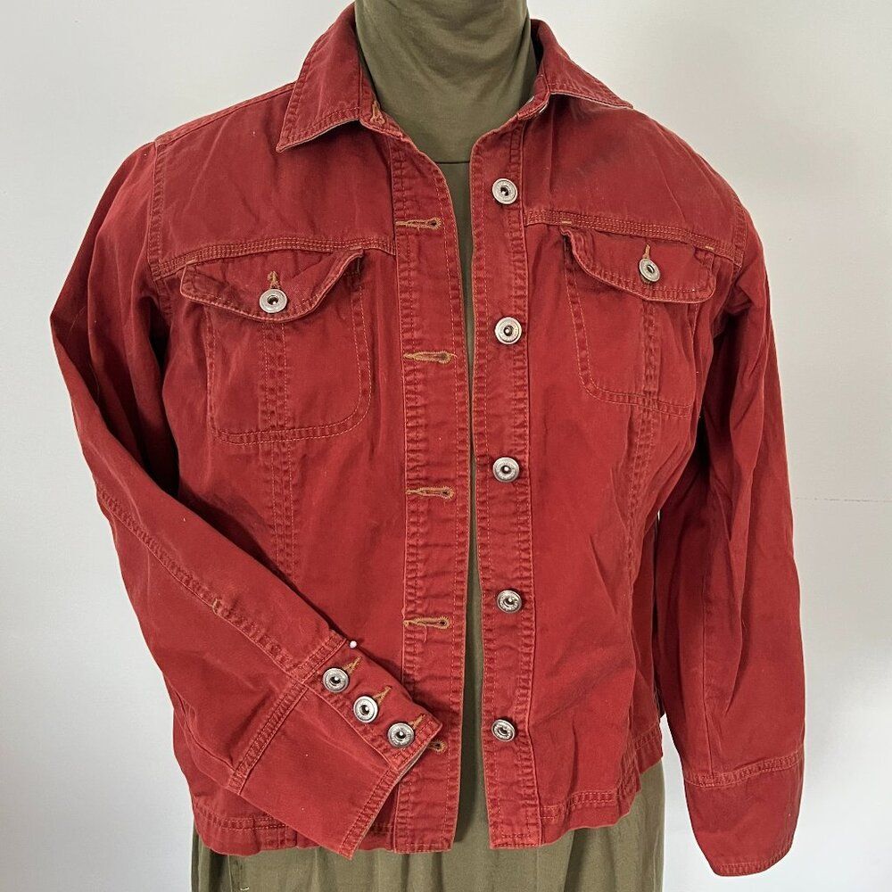 Columbia Sportswear Rust Trucker Jacket with contrast tan lining Large